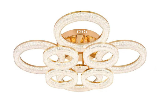 Lustra LED RFAN, Model K3536/4+4GD, Cu Telecomanda, 3 Tipuri De Lumina, Intensitate Reglabila, 240W, Auriu