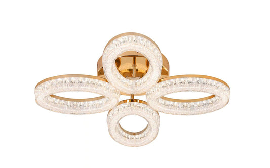 Lustra LED RFAN, Model K3538/4GD, Cu Telecomanda, 3 Tipuri De Lumina, Intensitate Reglabila, 80W, Auriu