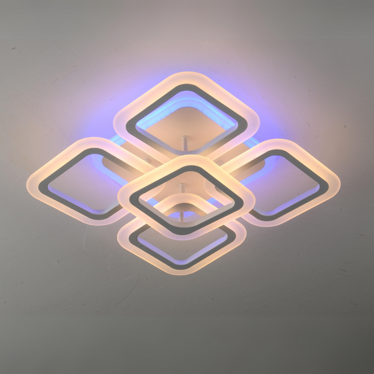 Lustra LED RFAN, Model M20/4+1RGB, cu Telecomanda, 3 Tipuri de Lumina plus Lumina RGB, Intensitate Reglabila, 58W, Alb