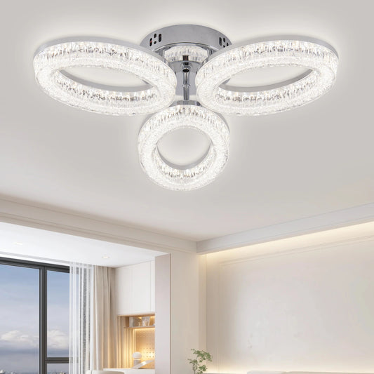 Lustra LED RFAN, Model K3538/3CH, Cu Telecomanda, 3 Tipuri De Lumina, Intensitate Reglabila, 80W, Argintiu