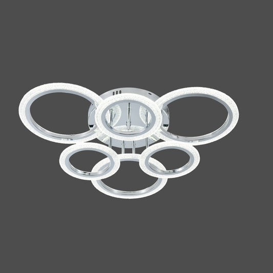 Lustra LED RFAN, Model R9180/3+3, Cu Telecomanda, 3 Tipuri De Lumina, Intensitate Reglabila, 108W, Argintiu