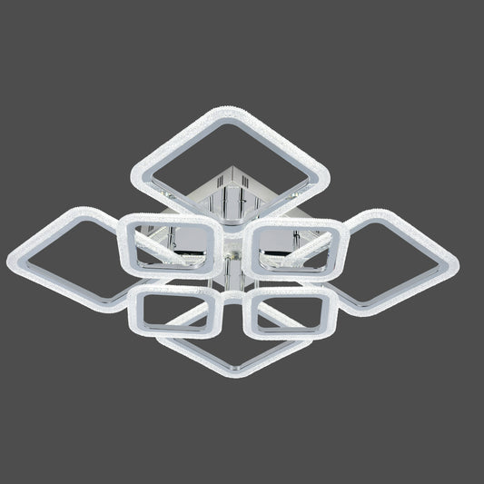 Lustra LED RFAN, Model R9181/4+4, Cu Telecomanda, 3 Tipuri De Lumina, Intensitate Reglabila, 168W, Argintiu