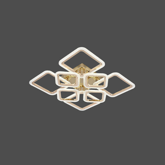 Lustra LED RFAN, Model R9181/4+4, Cu Telecomanda, 3 Tipuri De Lumina, Intensitate Reglabila, 168W, Auriu