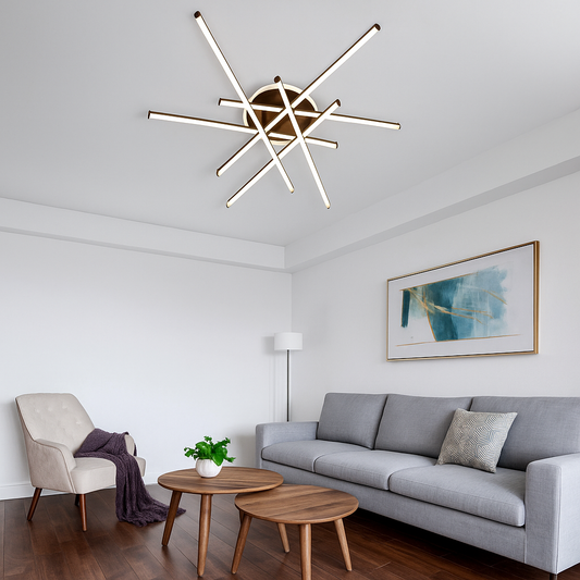 Lustra LED RFAN, Model FX60332-6B+1, cu Telecomanda, 3 Tipuri de Lumina, Intensitate Reglabila, 98W, Coffee
