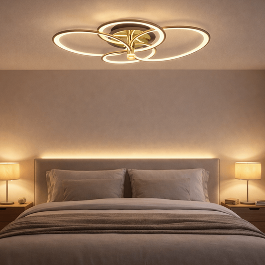 Lustra LED RFAN, Model HX80003-4, Cu Telecomanda, 3 Tipuri De Lumina, Intensitate Reglabila, 103W, Negru/Auriu 1