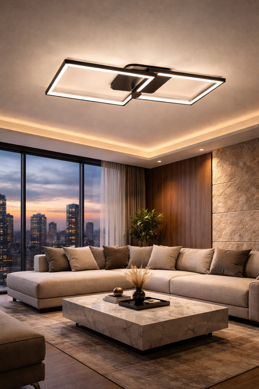 Lustra LED RFAN, Model JX60018-2, Cu Telecomanda, 3 Tipuri De Lumina, Intensitate Reglabila, 75W, Negru1