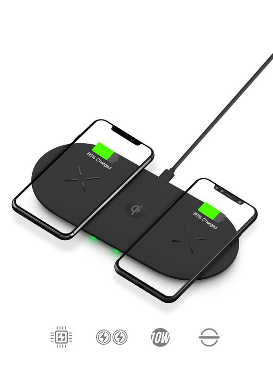 Incarcator wireless Dual Pad X2 Negru, Quick Charge, port USB, intrare micro USB/Type-C/Lightning