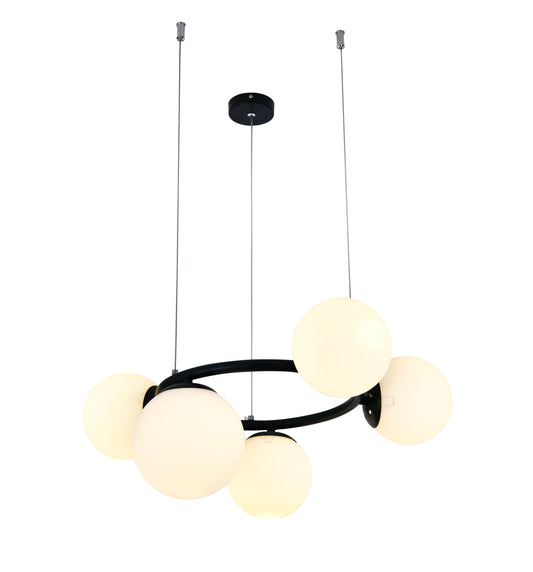 Pendul RFAN, Model N6805-5, Cu 5 Abajururi, 5 x E27, Inaltime Reglabila, Negru/Alb