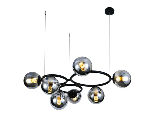 Pendul RFAN, Model N6805-7, Cu 7 Abajururi, 7 x E27, Inaltime Reglabila, Negru/Crom