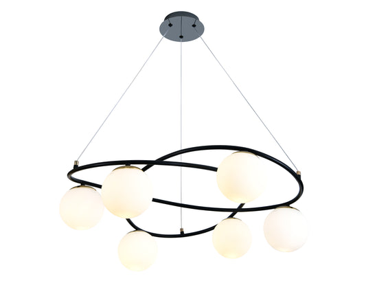 Pendul RFAN, Model N6806-6, Cu 6 Abajururi, 6 x E27, Inaltime Reglabila, Negru/Alb