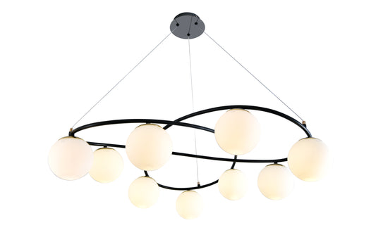 Pendul RFAN, Model N6806-9, Cu 9 Abajururi, 9 x E27, Inaltime Reglabila, Negru/Alb