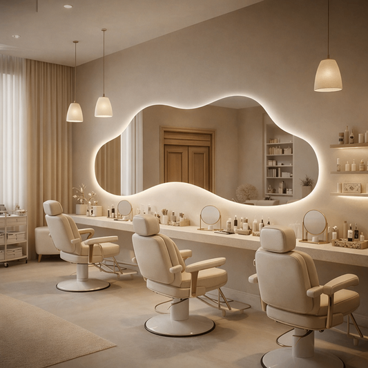 Oglinda LED Asimetrica Premium 140×80 cm, Touch, 3 Tipuri Lumina – Calda, Rece, Naturala