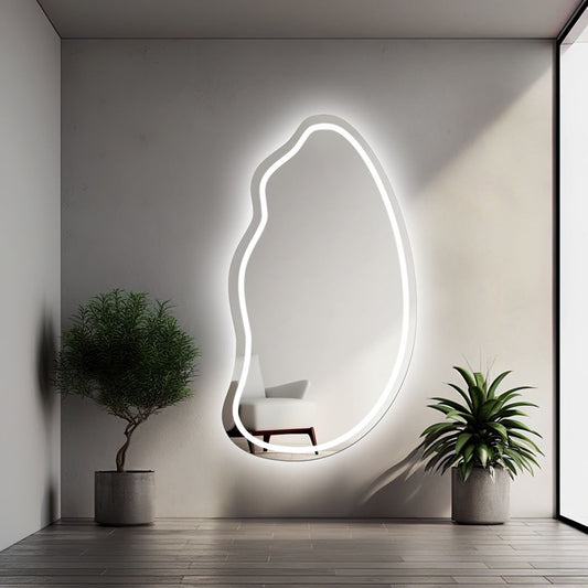 Oglinda LED Asimetrica Premium 60×80 cm, Touch, 3 Tipuri Lumina – Calda, Rece, Naturala