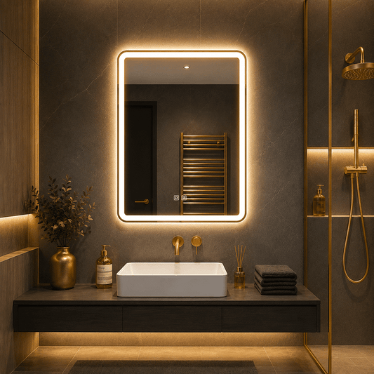 Oglindă LED Dreptunghiulară 60×90 cm, Iluminare Față + Spate, Dezaburire, 3 Tipuri de Lumină, Touch, Model Shark