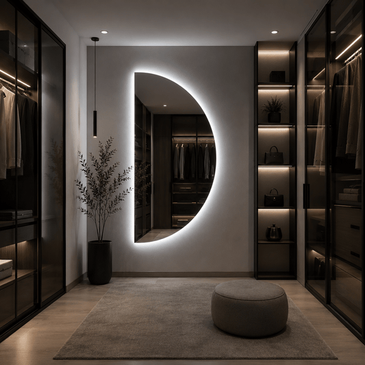 Oglindă LED Model Semilună – Half Moon 60×120 cm, Iluminare Spate, 3 Tipuri de Lumină, Touch
