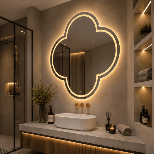 Oglindă LED Model Van Cleef 70×70 cm, Lumină Frontală, Dezaburire, 3 Tipuri de Lumină, Touch