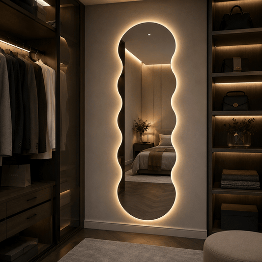 Oglindă LED Model Waves 60×120 cm, Iluminare Spate, 3 Tipuri de Lumină, Touch