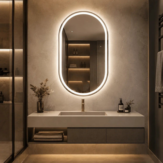 Oglindă LED Ovală 70×90 cm, Iluminare Față + Spate, Dezaburire, 3 Tipuri de Lumină, Touch, Model Brazo