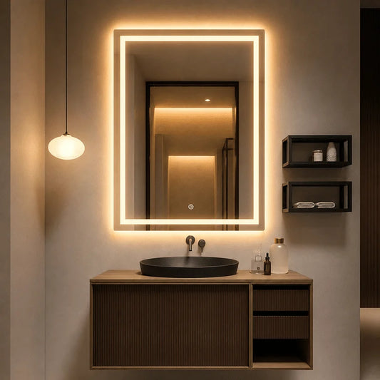 Oglindă LED Premium Dreptunghiulară, 60×80 cm, Iluminare Față-Spate, Dimabilă, Touch, Copper-Free