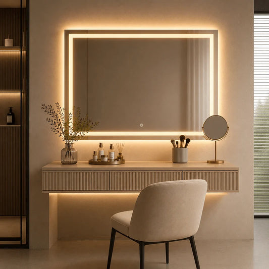 Oglindă LED Premium Dreptunghiulară, 80×60 cm, Iluminare Față-Spate, Dimabilă, Touch, Copper-Free