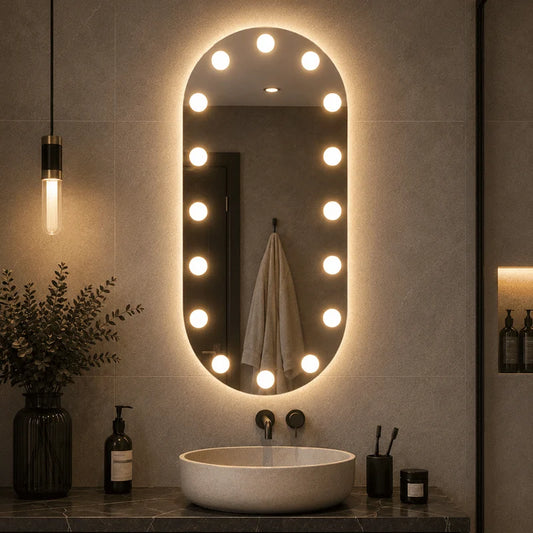 Oglinda cu LED Integrat 60×100 cm, Decorativa pentru Make-up, 3 Tipuri de Lumina, Calda, Neutra si Rece, cu Touch