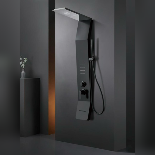 Panel de Dus Shark cu Efect de Ploaie si Jeturi cu Masaj, Negru Lucios