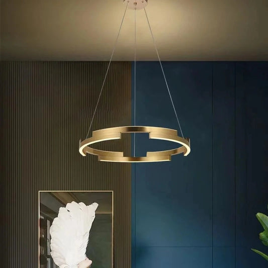 Lustra LED Tip Pendul RFAN, Model R9145/600, Cu Telecomanda, 3 Tipuri De Lumina, Inaltime Reglabila, 52W, Auriu