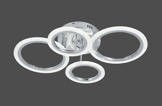 Lustra LED RFAN, Model R9180/2+2, Cu Telecomanda, 3 Tipuri De Lumina, Intensitate Reglabila, 72W, Argintiu