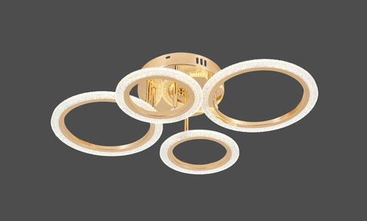 Lustra LED RFAN, Model R9180/2+2, Cu Telecomanda, 3 Tipuri De Lumina, Intensitate Reglabila, 72W, Auriu