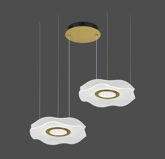 Lustra LED Tip Pendul RFAN, Model R9184/2, Cu Telecomanda, 3 Tipuri De Lumina, Inaltime Reglabila, 84W, Auriu