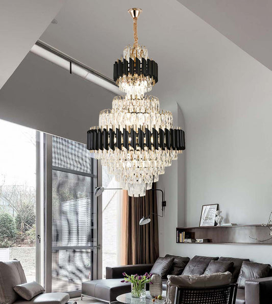 Candelabru RFAN, Model S89001/600x900, Textura Cristal, Metal, 15 X E27, Negru/Auriu