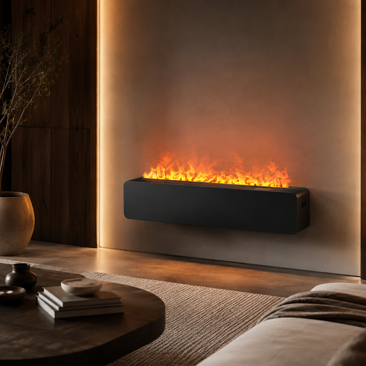 Semineu electric de perete RFAN, efect de flacara, 47,5 cm, 80W, negru mat