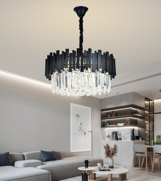 Candelabru RFAN, Model WL339/500, Textura Cristal, Metal, 8 X E27, Negru