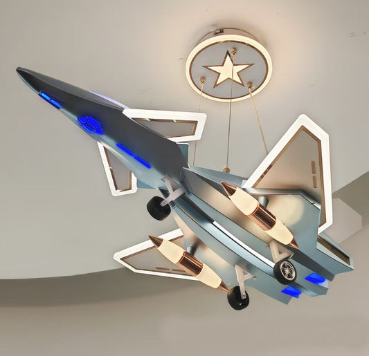 Pendul Avion RFAN, Model D188, 3 Tipuri Lumina, Inaltime Reglabila, 240W, Albastru-Spatial