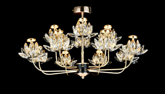 Candelabru LED RFAN, Model 3532-6+3, Textura Cristal, Metal, 36W, Auriu