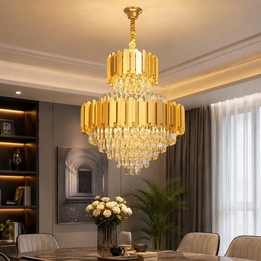 Candelabru RFAN, Model WL339/600x810 , Textura Cristal, Metal, 14 X E27, Auriu