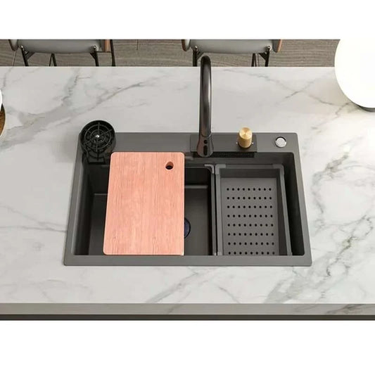 Chiuveta Multifunctionala pentru Bucatarie, Inox, Gri Inchis - Negru, 75x45 cm, FY 3018 Smack