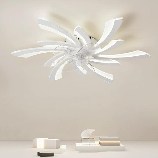 Lustra LED RFAN, Model R9163/5, cu Ventilator si Telecomanda, 3 Tipuri De Lumina, Intensitate Reglabila, 57W, Alb