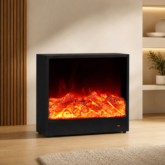 Semineu electric decorativ RFAN, cu efect de flacara, 55/100 cm, 10W/16W, negru