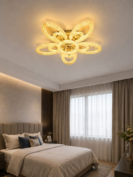Lustra LED RFAN, Model K2557/5+1, cu Telecomanda, 3 Tipuri de Lumina, Intensitate Reglabila, 120W, Auriu