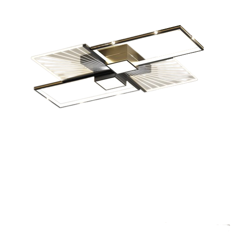 Lustra LED RFAN, Model R9070/6, Cu Telecomanda, 3 Tipuri De Lumina, Intensitate Reglabila, 97W, Negru/Auriu