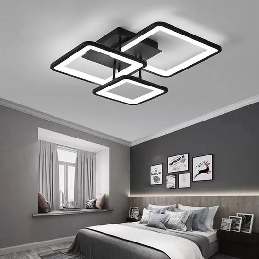 Lustra LED RFAN, Model K002-3, cu Telecomanda, 3 Tipuri de Lumina, Intensitate Reglabila, 112W, Negru