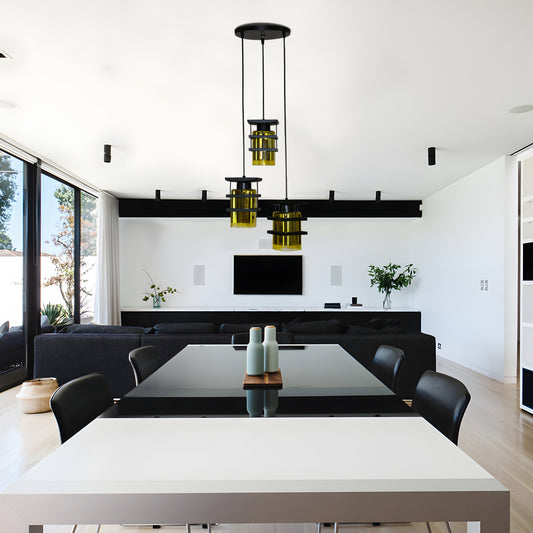 Pendul RFAN, Model 3175-3, cu Abajur, 3 x E27, Inaltime Reglabila, Negru