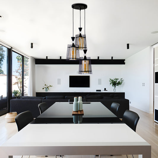 Pendul RFAN, Model 3723-3, cu Abajur, 3 x E27, Inaltime Reglabila, Negru