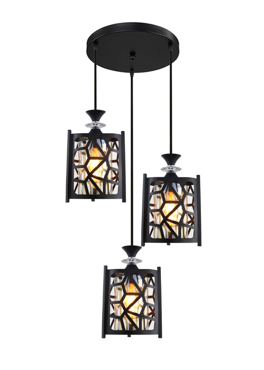 Pendul RFAN, Model 4218-3, Cu Abajur, 3 X E27, Inaltime Reglabila, Negru