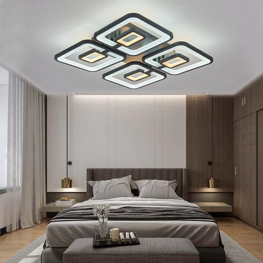 Lustra LED RFAN, Model M025-4, Cu Telecomanda, 3 Tipuri De Lumina, Intensitate Reglabila, 200W, Negru