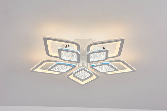 Lustra LED RFAN, Model M408-5, Cu Telecomanda, 3 Tipuri De Lumina, Intensitate Reglabila, 180W, Alb