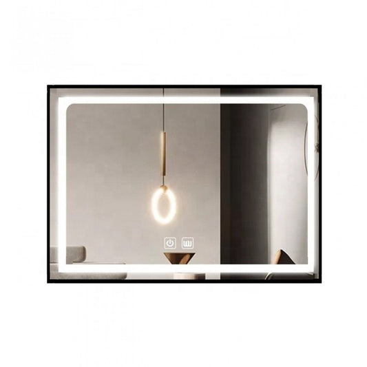 Oglinda LED Si Touch, 80 X 60 Cm, Cu Functie Dezaburire, Rama Negru Mat, J11, Smack