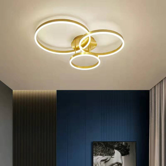Lustra LED RFAN, Model R9091/3, cu Telecomanda, 3 Tipuri de Lumina, Intensitate Reglabila, 112W, Auriu