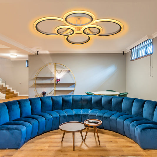 Lustra LED RFAN, Model R9021/4+2, cu Telecomanda, 3 Tipuri de Lumina, Intensitate Reglabila, 132W, Alb